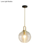 Modernist Gold Glass Pendant Light - Clear Ribbed Cylindrical/Drum/Globe Design 1 6’/8’/12’