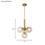 Modernist Gold Globe Pendant Light Fixture - Clear Water Glass 4 Heads