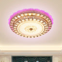 Modernist Gold Led Flush Mount Ceiling Fixture With Beveled Crystal & Flower Pattern