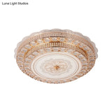 Modernist Gold Led Flush Mount Ceiling Fixture With Beveled Crystal & Flower Pattern