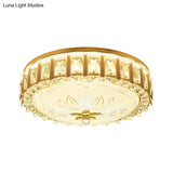Modernist Gold Led Flush Mount Ceiling Light With Faceted Crystal Drum Shade - Bedroom Lighting