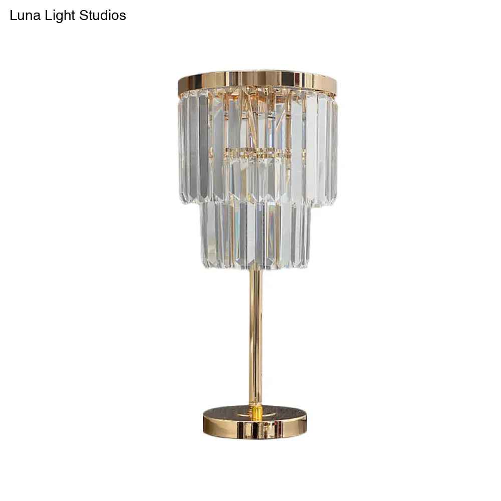 Modernist Gold Led Reading Lamp With Beveled Crystal Shade