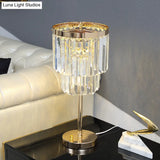 Modernist Gold Led Reading Lamp With Beveled Crystal Shade