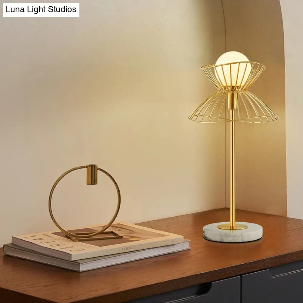 Modernist Gold Metal Nightstand Lamp For Study Room - Globe Table Light 1 Bulb