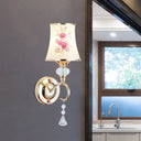 Modernist Gold Wall Mount Lamp With Arced Painted Glass Shade For Bedroom Lighting 1 /