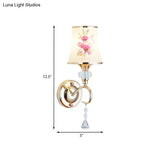 Modernist Gold Wall Mount Lamp With Arced Painted Glass Shade For Bedroom Lighting