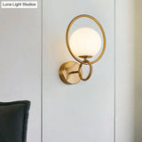 Modernist Gold Wall Sconce Light With White Glass Shade