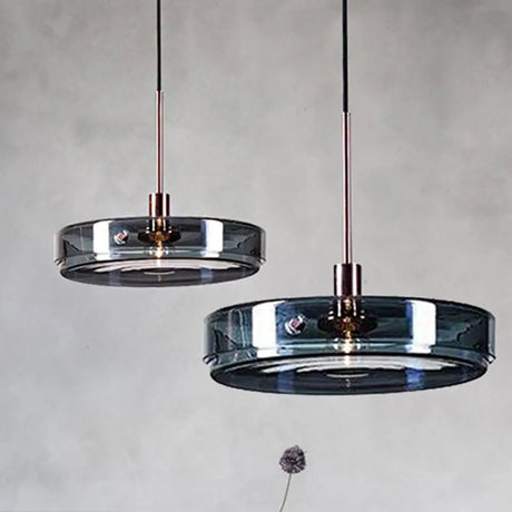 Modernist Green Glass Circular Suspension Pendant Light For Living Room - 1 Hanging Lamp