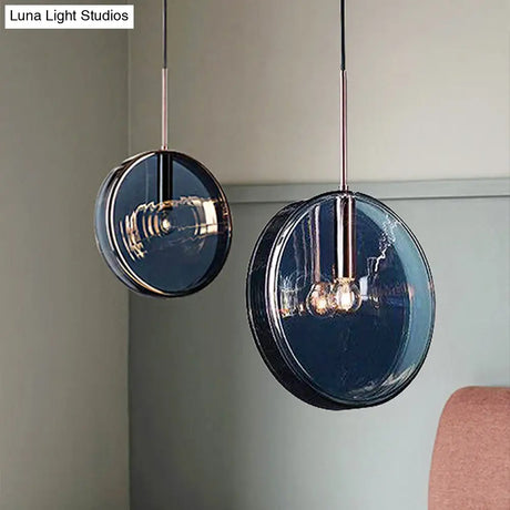 Modernist Green Glass Circular Suspension Pendant Light For Living Room - 1 Hanging Lamp