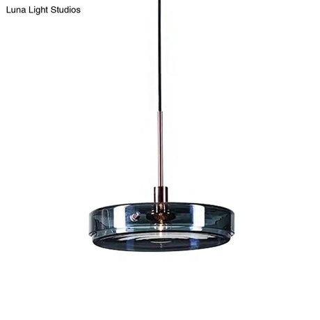 Modernist Green Glass Circular Suspension Pendant Light For Living Room - 1 Hanging Lamp
