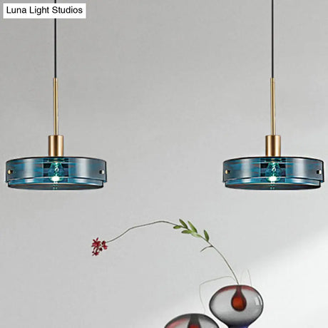 Modernist Green Glass Circular Suspension Pendant Light For Living Room - 1 Hanging Lamp