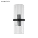 Modernist Half-Light Pipe Wall Sconce Lamp: Metal & Crystal Black Finish Perfect For Dining Room
