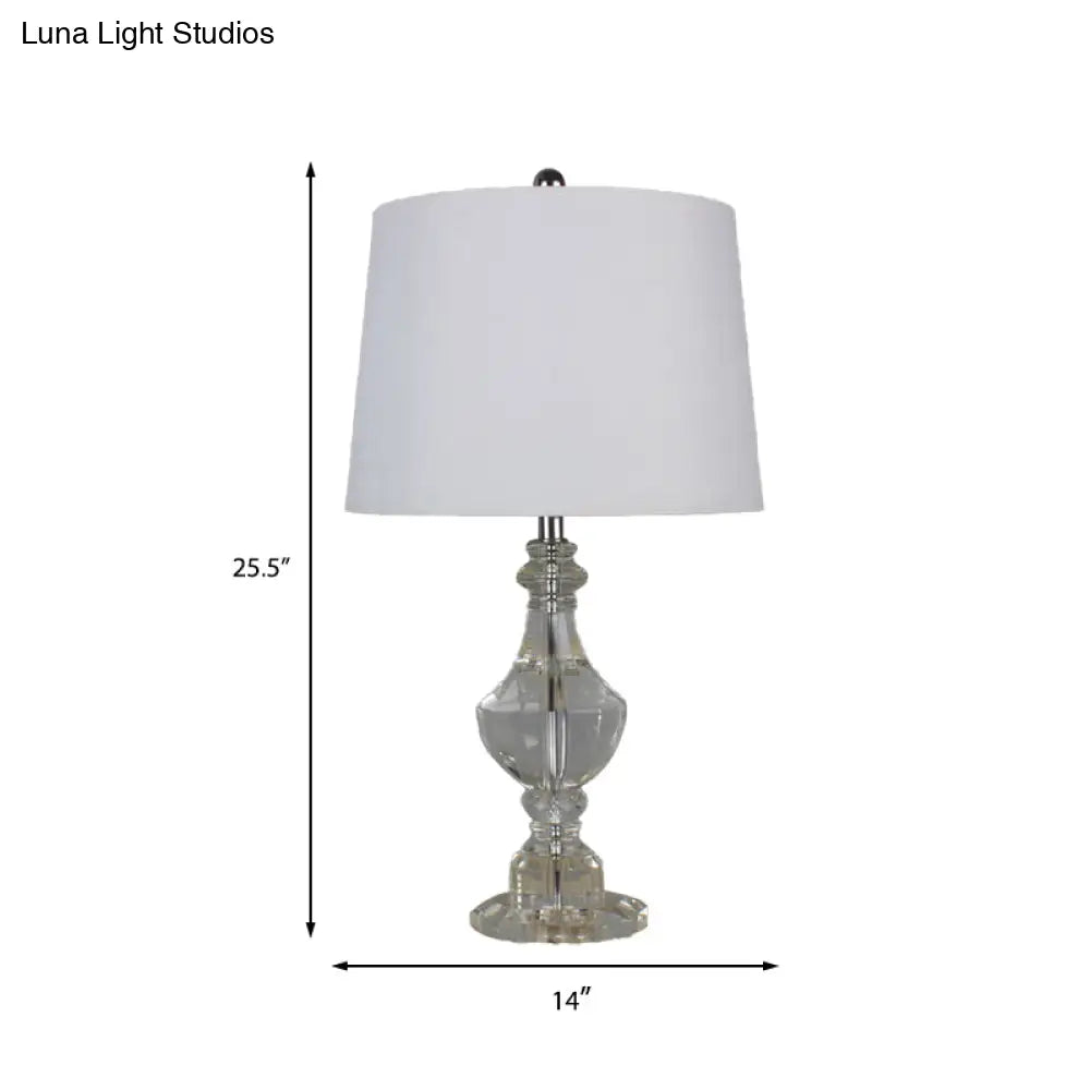 Modernist Hand-Cut Crystal Urn Table Light - Small White Desk Lamp With 1 Bulb