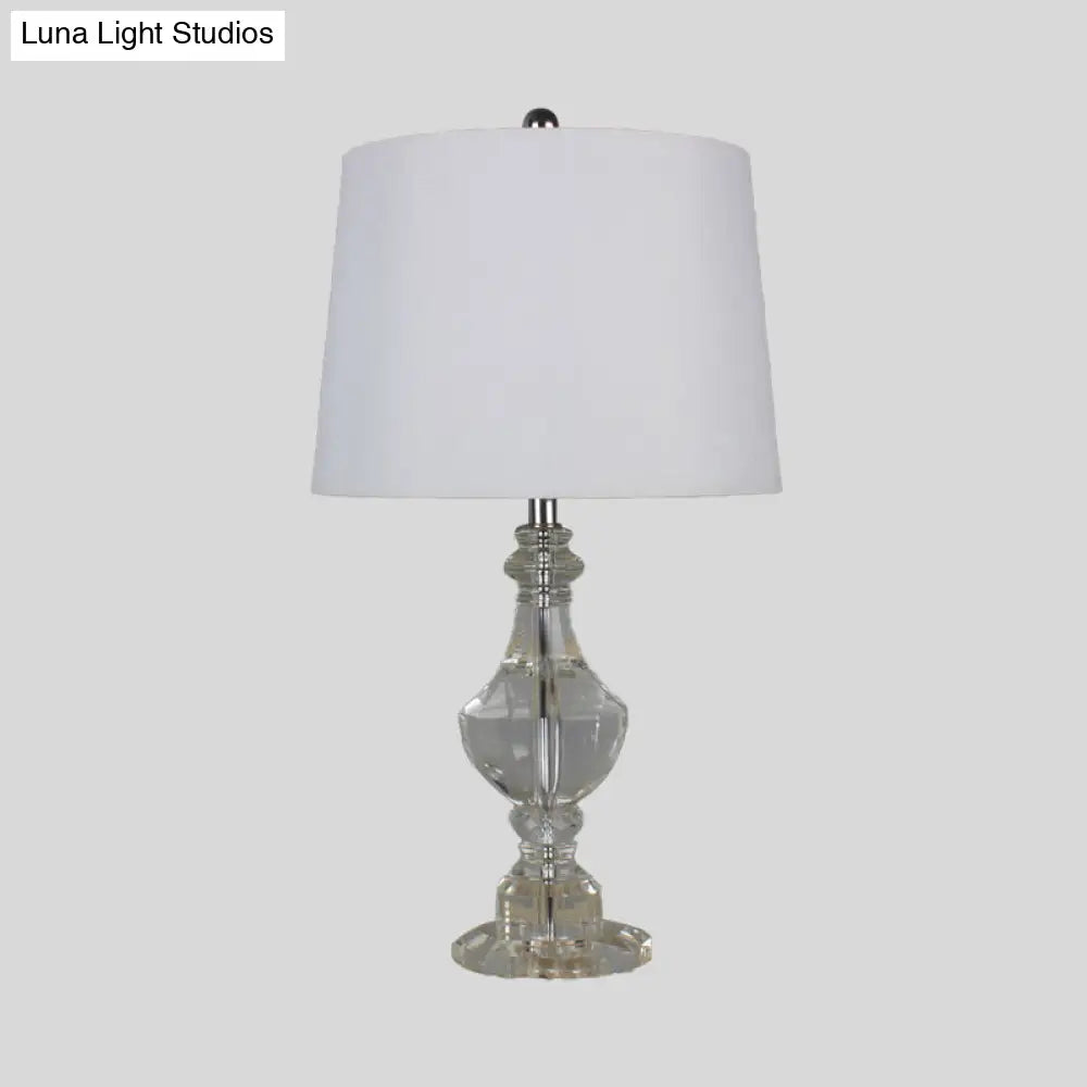 Modernist Hand-Cut Crystal Urn Table Light - Small White Desk Lamp With 1 Bulb