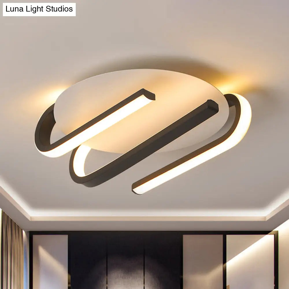 Modernist Led Black And White Curved Ceiling Mount Lamp With Warm/White Light