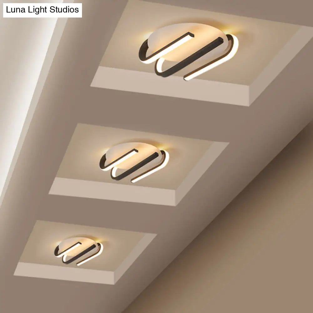 Modernist Led Black And White Curved Ceiling Mount Lamp With Warm/White Light