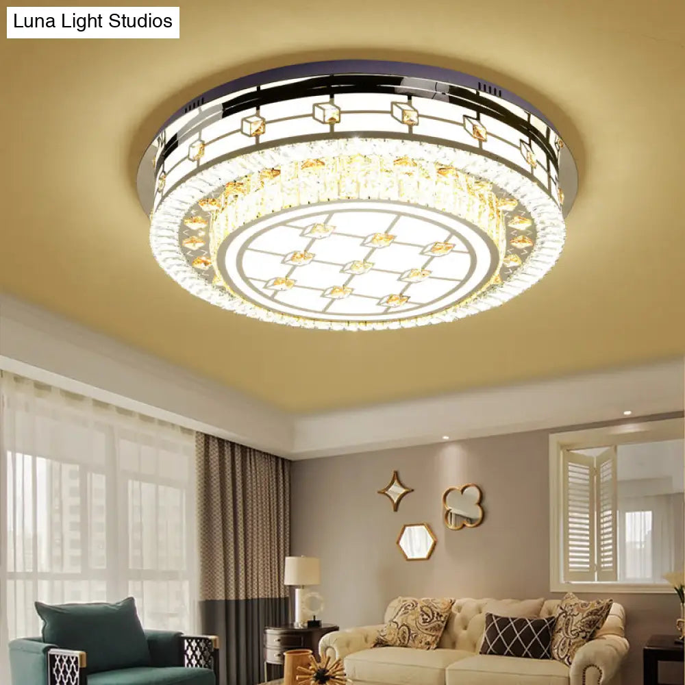 Modernist Led Chrome Crystal Flush Mount Ceiling Light For Living Room - 23.5’/31.5’ Diameter