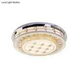 Modernist Led Chrome Crystal Flush Mount Ceiling Light For Living Room - 23.5’/31.5’ Diameter