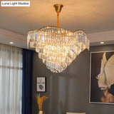 Modernist Led Crystal Block Brass Chandelier: 5-Head Spiral Ceiling Suspension Lamp