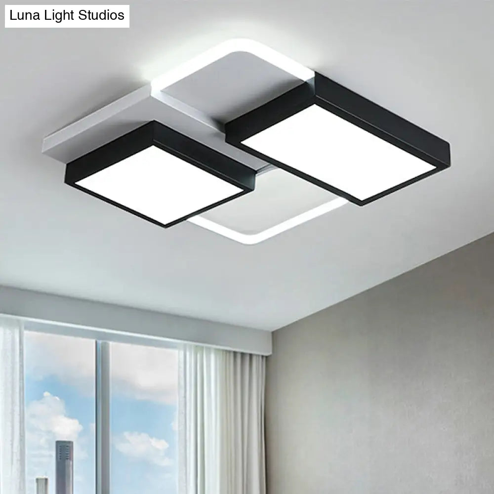 Modernist Led Flush Mount Lamp Black & White 21.5’/35.5’ Wide Metal Ceiling Fixture For Living