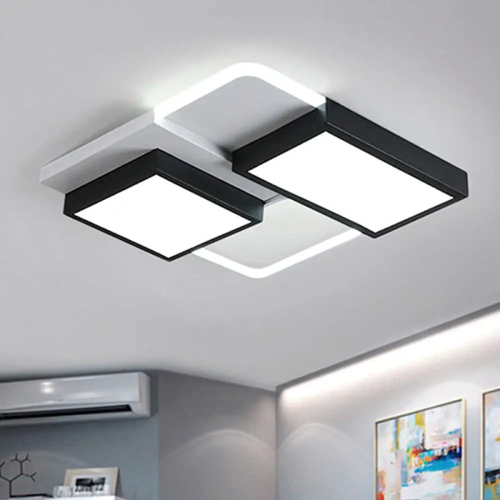 Modernist Led Flush Mount Lamp Black & White 21.5’/35.5’ Wide Metal Ceiling Fixture For Living