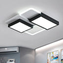 Modernist Led Flush Mount Lamp Black & White 21.5’/35.5’ Wide Metal Ceiling Fixture For Living