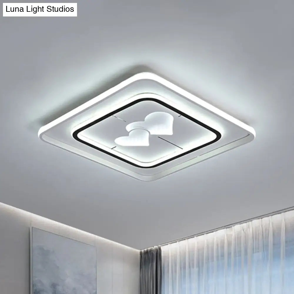 Modernist Led Flush Mount Lamp In White - Round/Square/Rectangle Design Warm/White Light