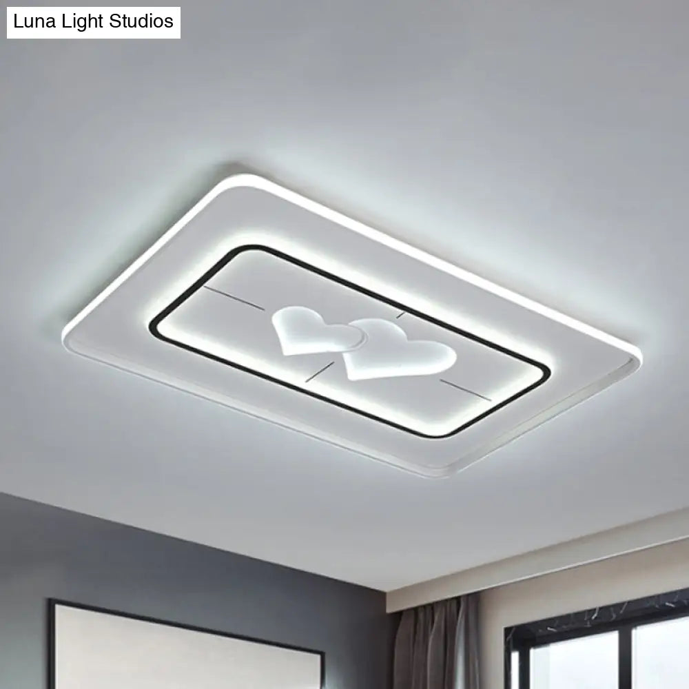 Modernist Led Flush Mount Lamp In White - Round/Square/Rectangle Design Warm/White Light