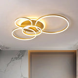 Modernist Led Flushmount Gold Hoop Ceiling Light Acrylic Shade Warm/White – 2/3/5-Head 5 / White