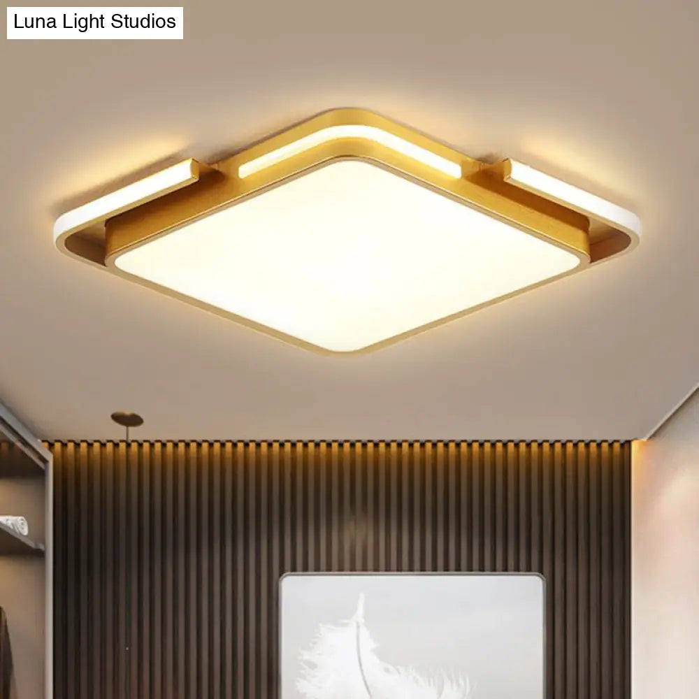Modernist Led Gold Square Ceiling Fixture - Flush Mount Metal Lighting In Warm/White Light