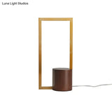 Modernist Led Metal Task Light With Wood Base - Rectangular Brown Reading Lamp