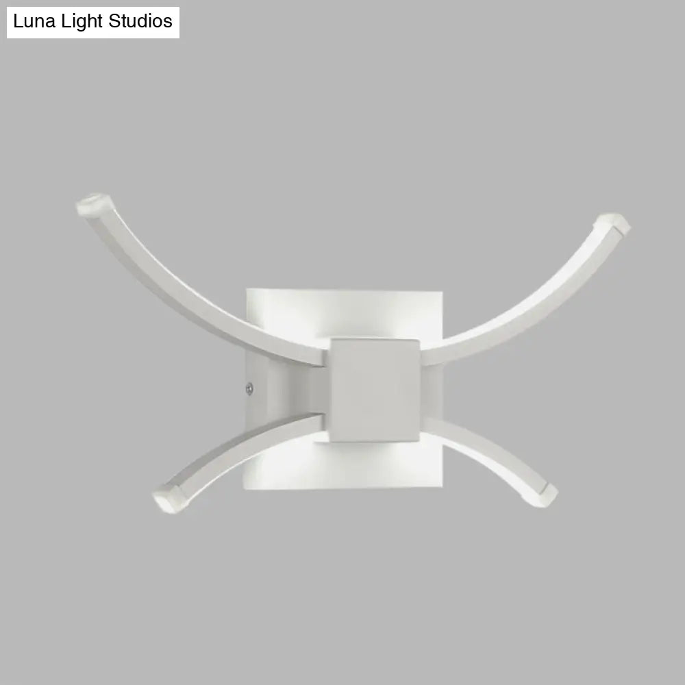Modernist Led Metallic Wall Light - White Square And Curved Linear Design Warm/White