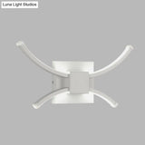 Modernist Led Metallic Wall Light - White Square And Curved Linear Design Warm/White