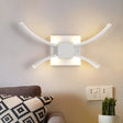 Modernist Led Metallic Wall Light - White Square And Curved Linear Design Warm/White /