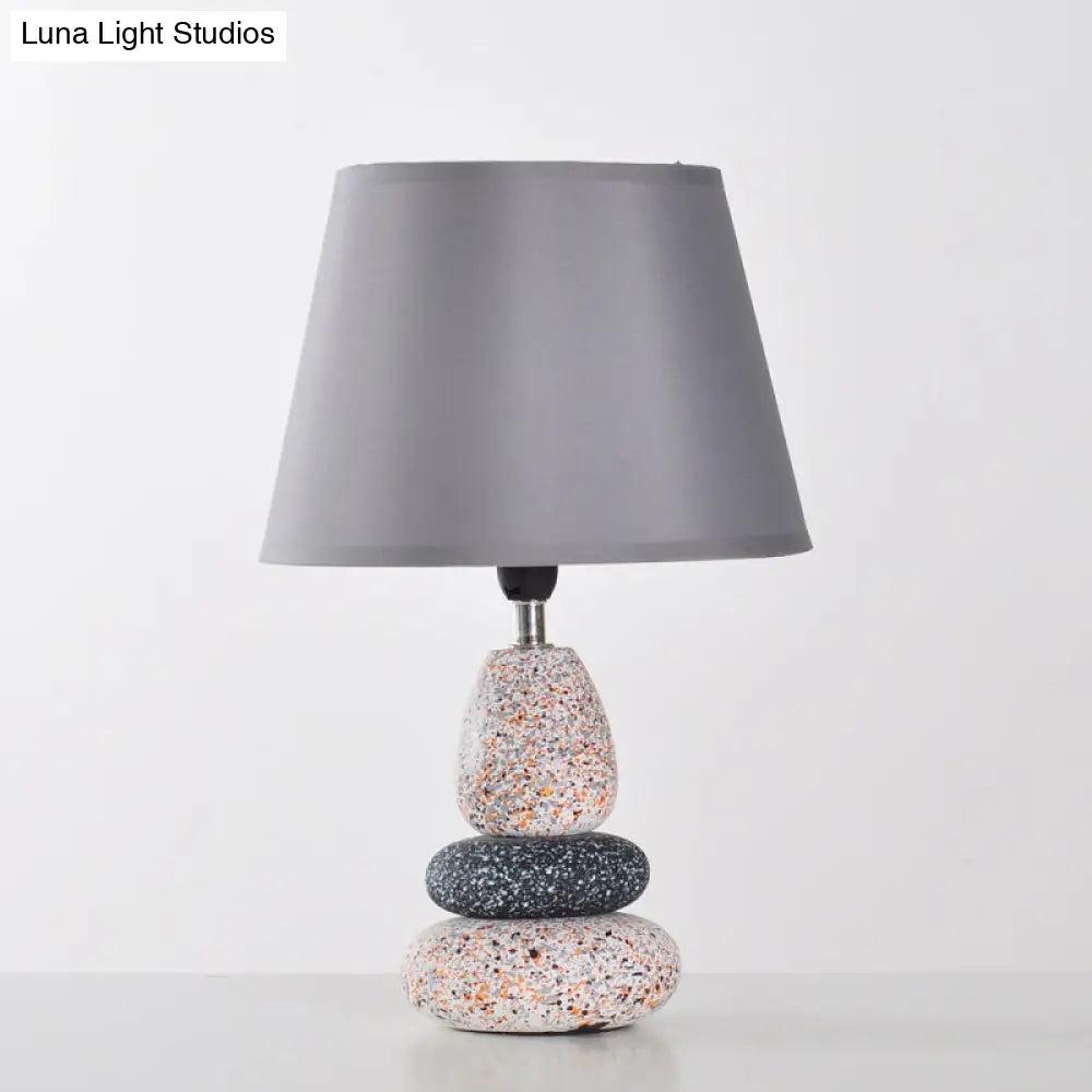 Modernist Led Night Table Lamp In Black/Grey Ceramic Stone Shape With Fabric Shade