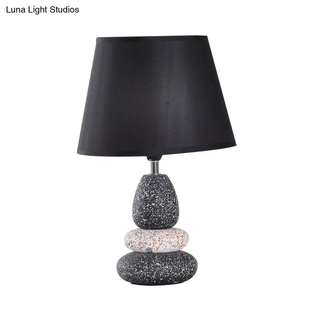 Modernist Led Night Table Lamp In Black/Grey Ceramic Stone Shape With Fabric Shade