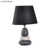 Modernist Led Night Table Lamp In Black/Grey Ceramic Stone Shape With Fabric Shade