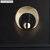 Modernist Led Sconce Lighting: Round Marble White/Black Wall Lamp With Gold Metal Backplate