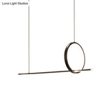 Modernist Linear And Ring Led Island Chandelier In Black For Dining Room