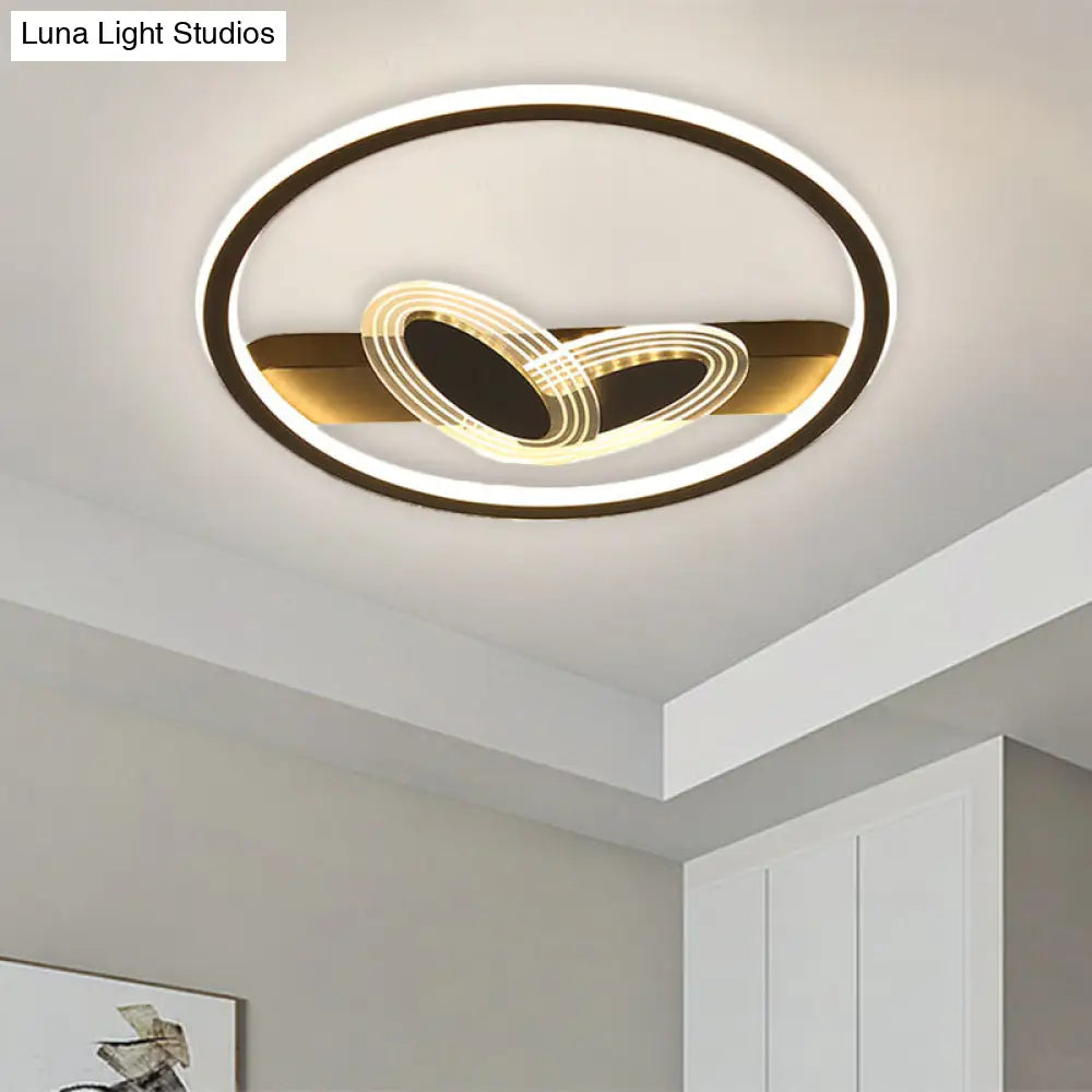 Modernist Metal Black/Gold Led Ceiling Flush With Ring And Bow Design Warm/White Light