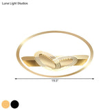 Modernist Metal Black/Gold Led Ceiling Flush With Ring And Bow Design Warm/White Light