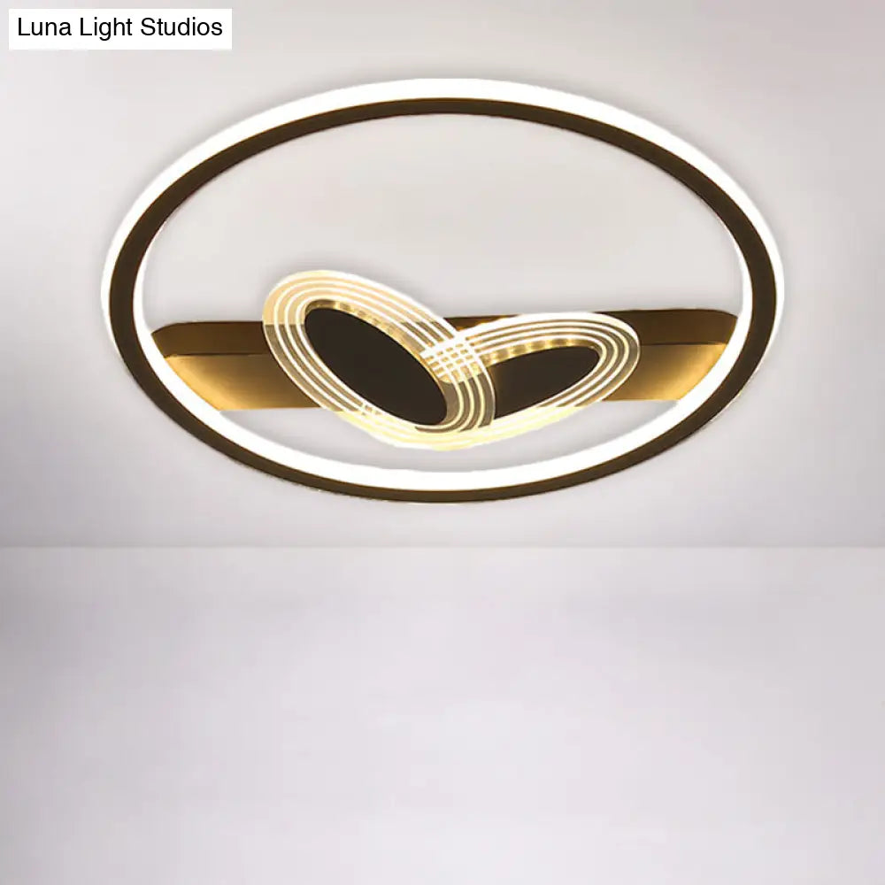 Modernist Metal Black/Gold Led Ceiling Flush With Ring And Bow Design Warm/White Light