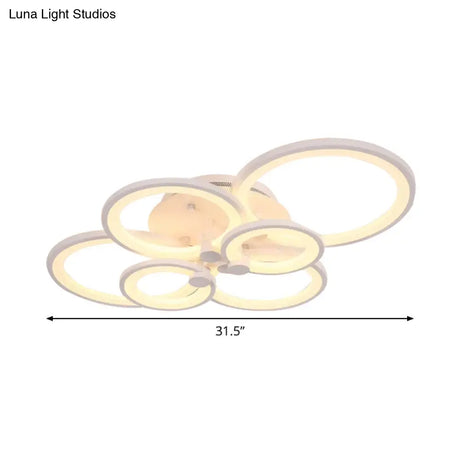 Modernist Metal Ceiling Lighting: Multi-Ring Led Semi Flush Light In Black/White Ideal For Living