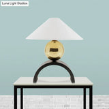 Modernist Metal Desk Lamp In Gold With White Fabric Cone Shade