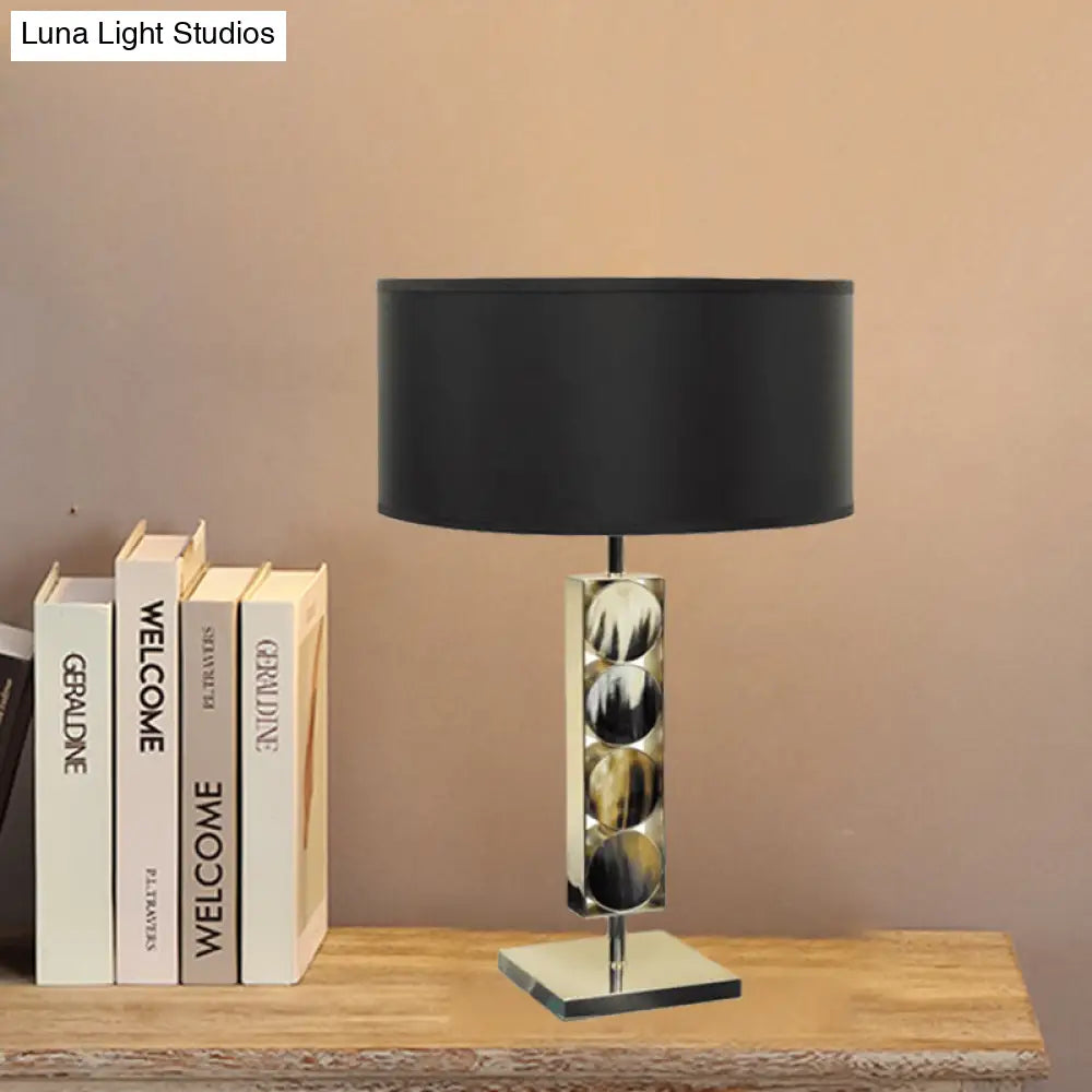 Modernist Metal Desk Lamp - Rectangular Night Table Light With 1 Black Fabric Shade For Bedroom