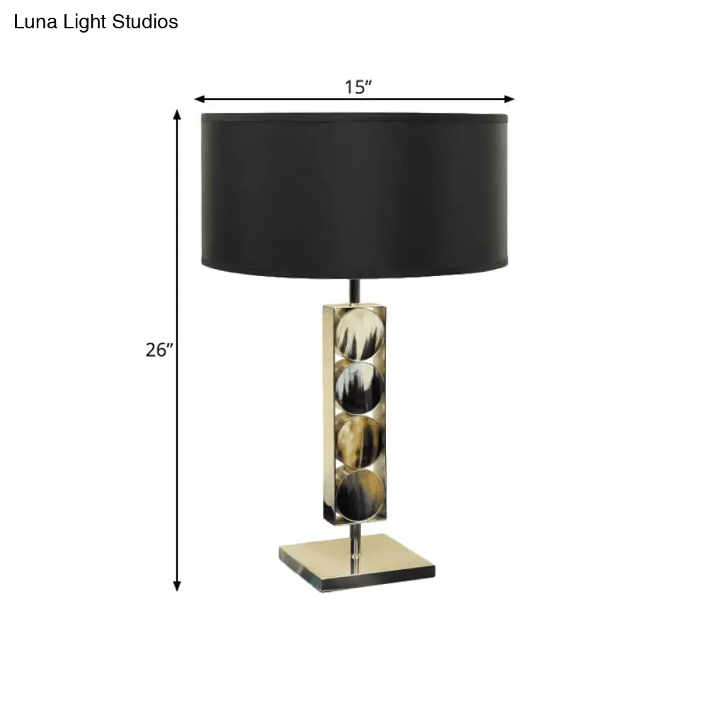 Modernist Metal Desk Lamp - Rectangular Night Table Light With 1 Black Fabric Shade For Bedroom