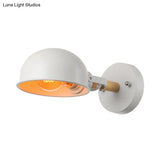 Modernist Metal Dome Shade Wall Light For Bedroom - White Finish