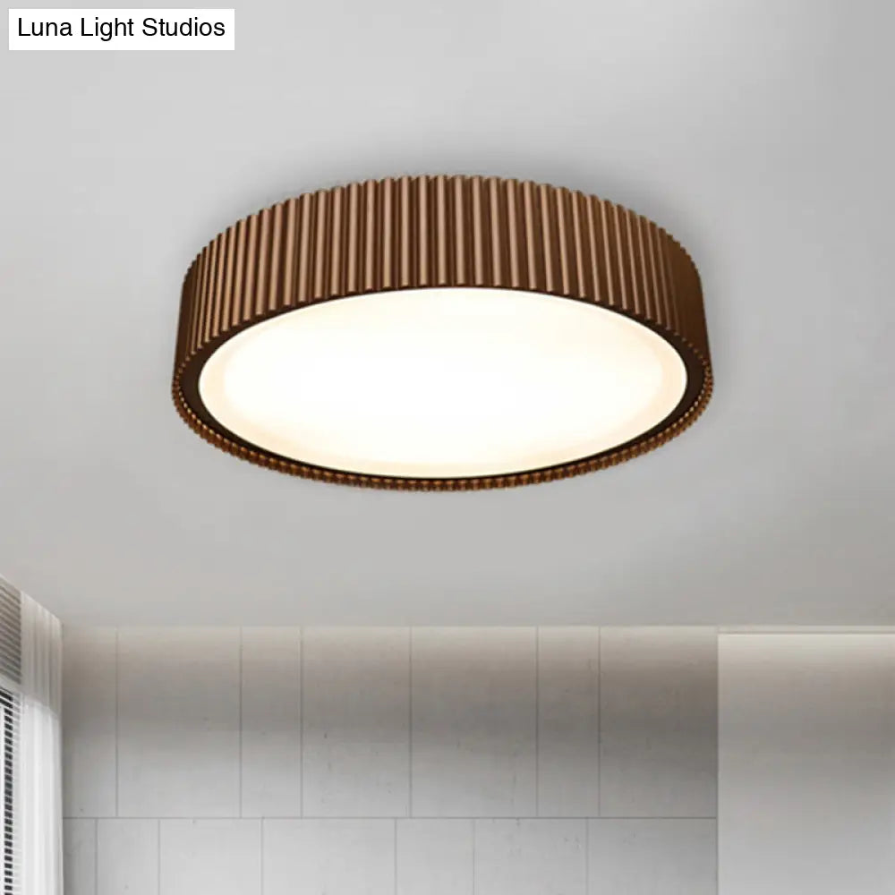 Modernist Metal Drum Flush Ceiling Light Fixture - 18/22 Dia Coffee Led Mount Lamp In