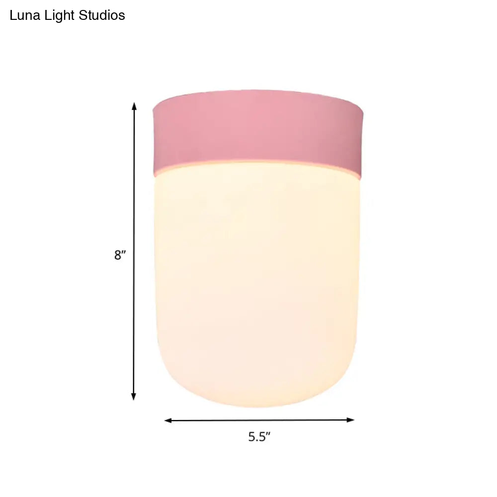 Modernist Metal & Frosted Glass Flush Mount Light - Pink/Gray Ceiling Lighting