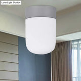 Modernist Metal & Frosted Glass Flush Mount Light - Pink/Gray Ceiling Lighting